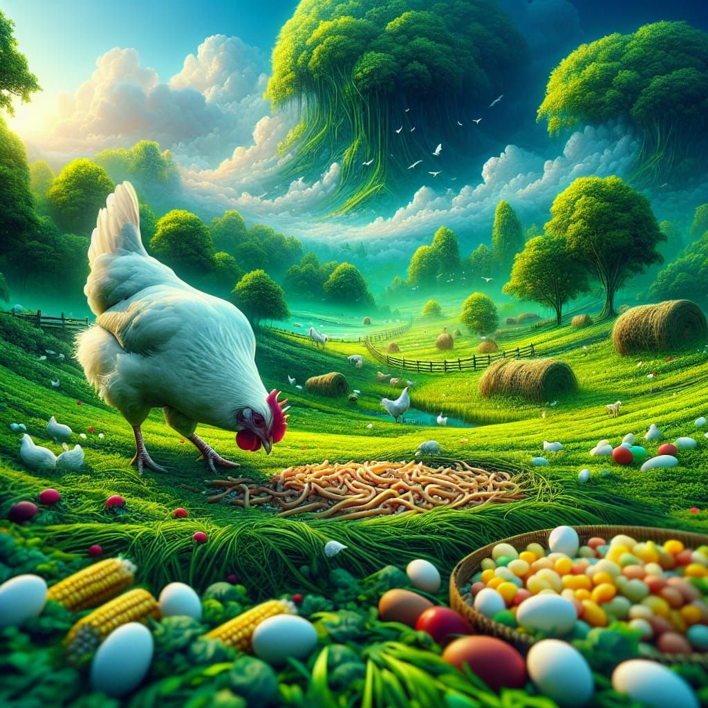 Idyllic Farm Life: Hen in a Fantasy Matte Painting