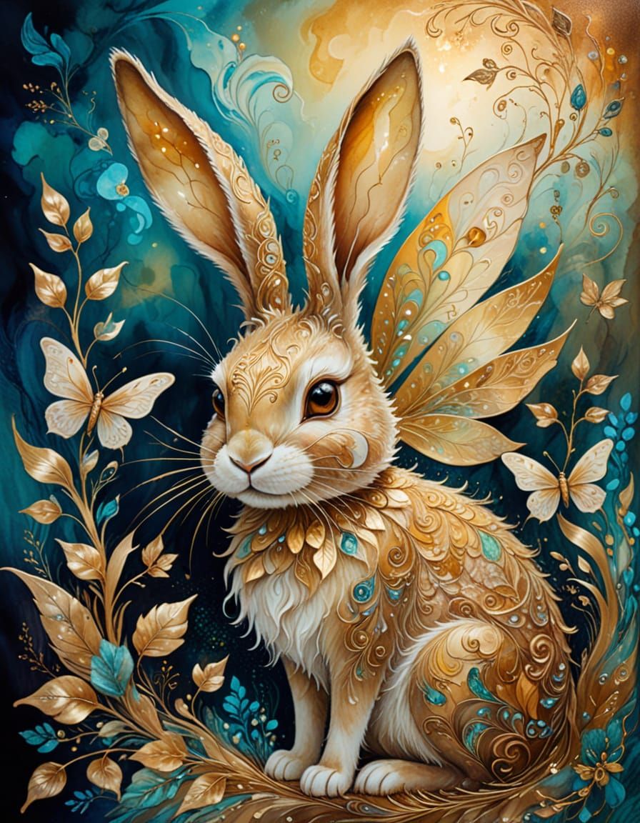 Surreal Rabbit Fairy in Dreamlike Painting