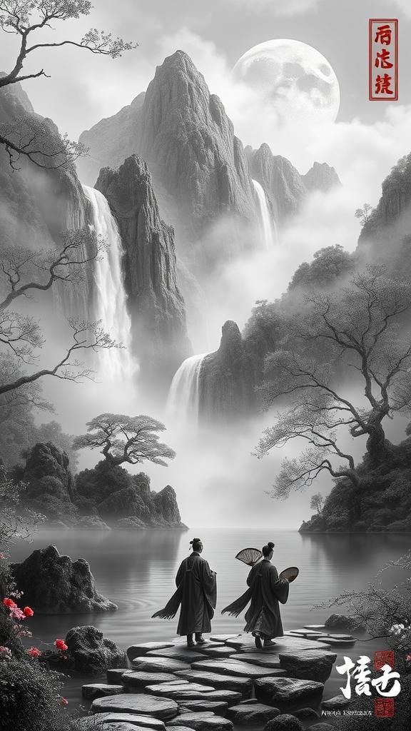 Confucian Scholars in Mountain Landscape, Shan Shui Painting