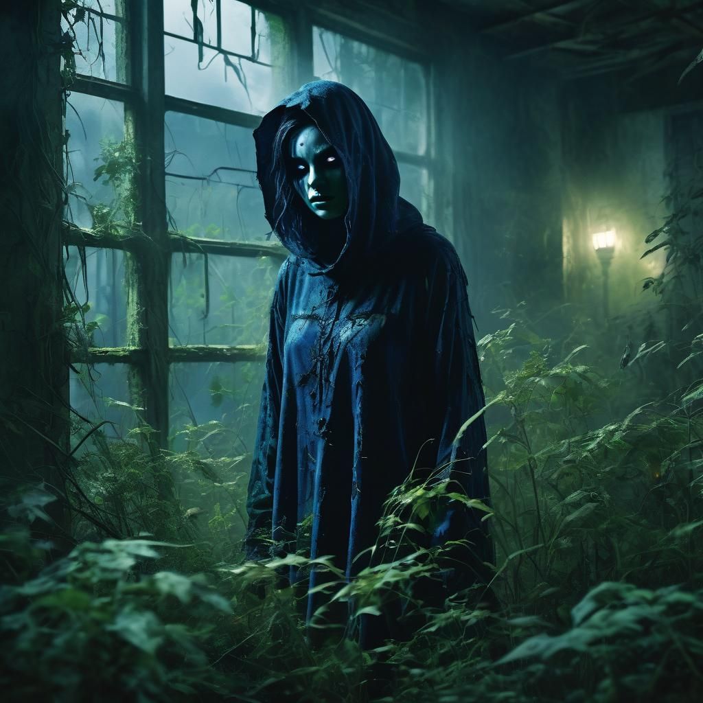 Ethereal Ghost in Decayed Gothic Vegetation: Comic Art