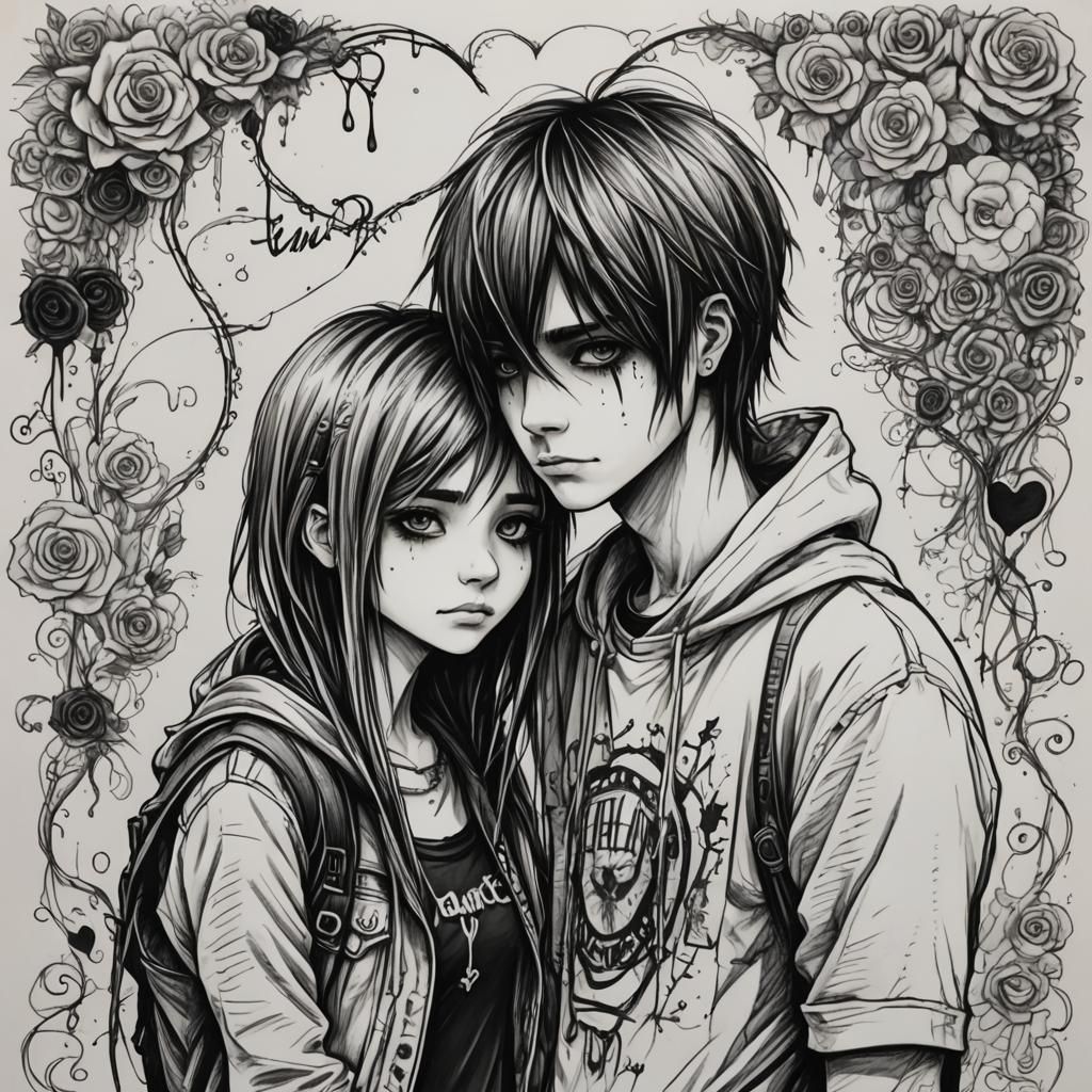 Hyperdetailed Sketch of Emo Love