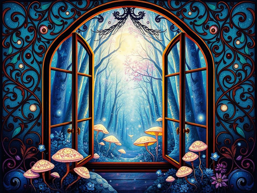 Ethereal Forest Scene in Opulent Art Deco Style