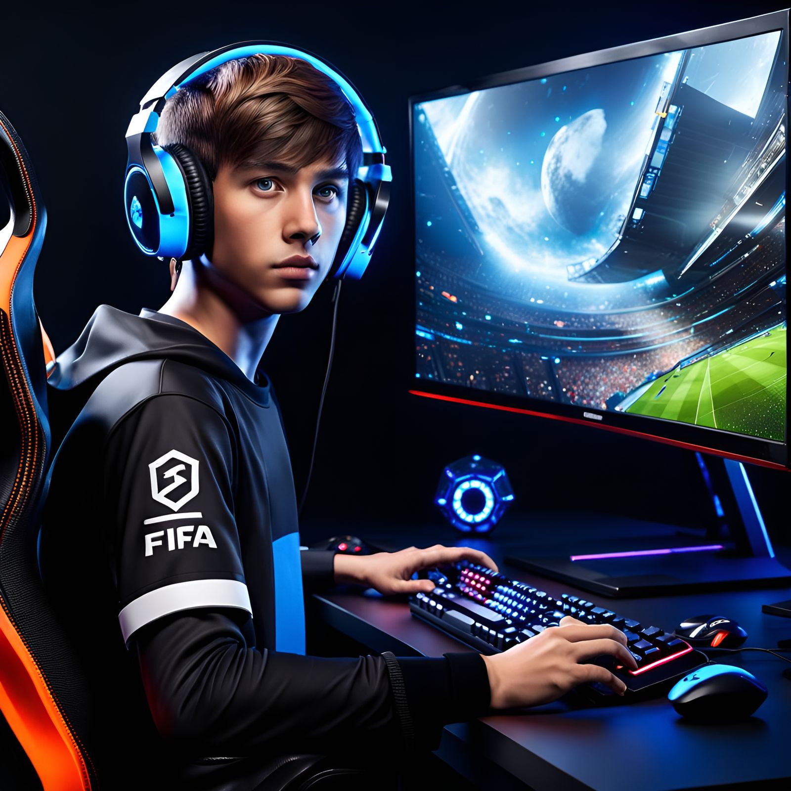 A young boy playing Computer Games