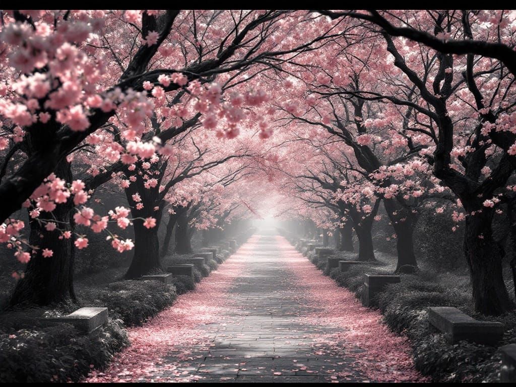 Romantic 1920s Cherry Blossom Stroll in Whimsical Black and ...
