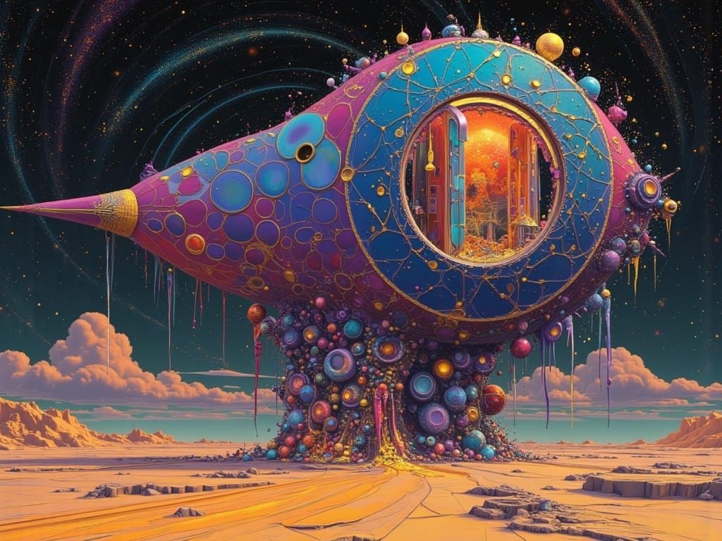 Futuristic Spaceship with Biomechanical Parasite in Psychede...