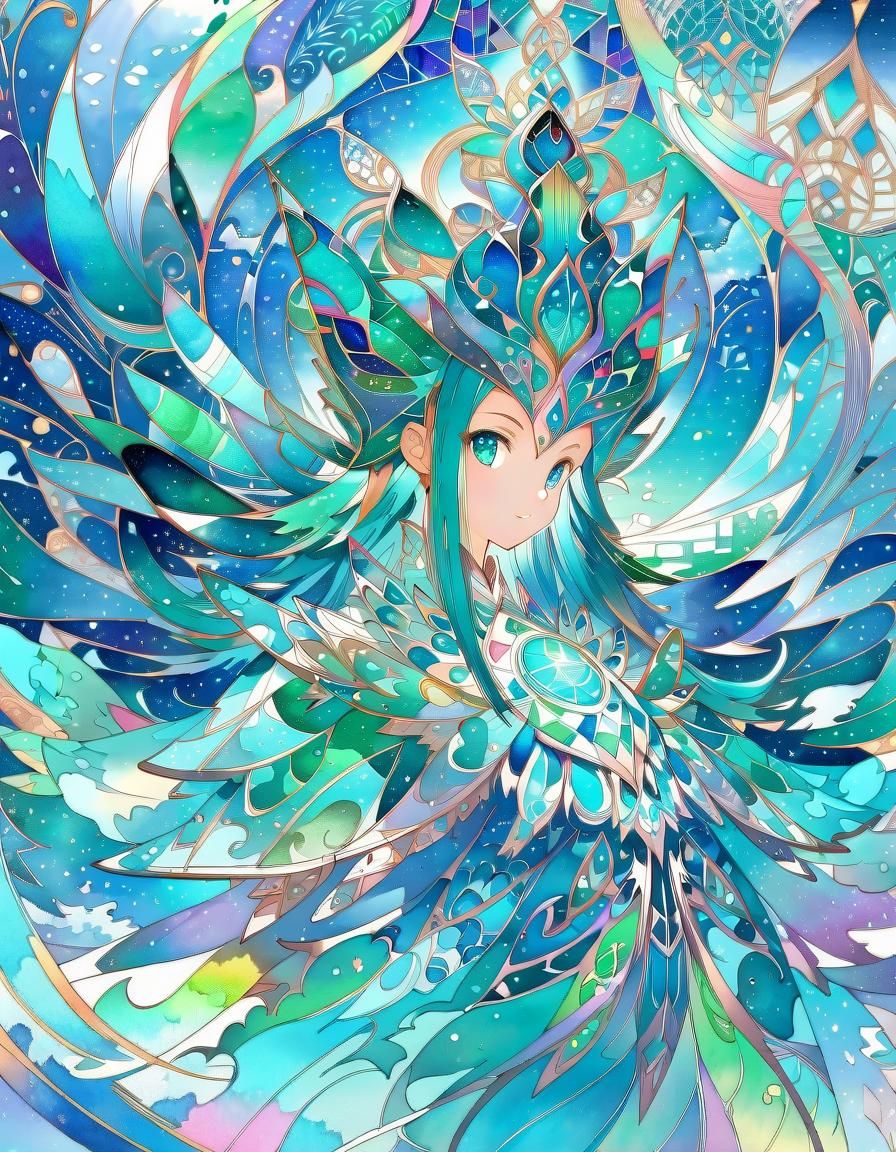 Divine Woman in Turquoise Watercolor Fantasy Art