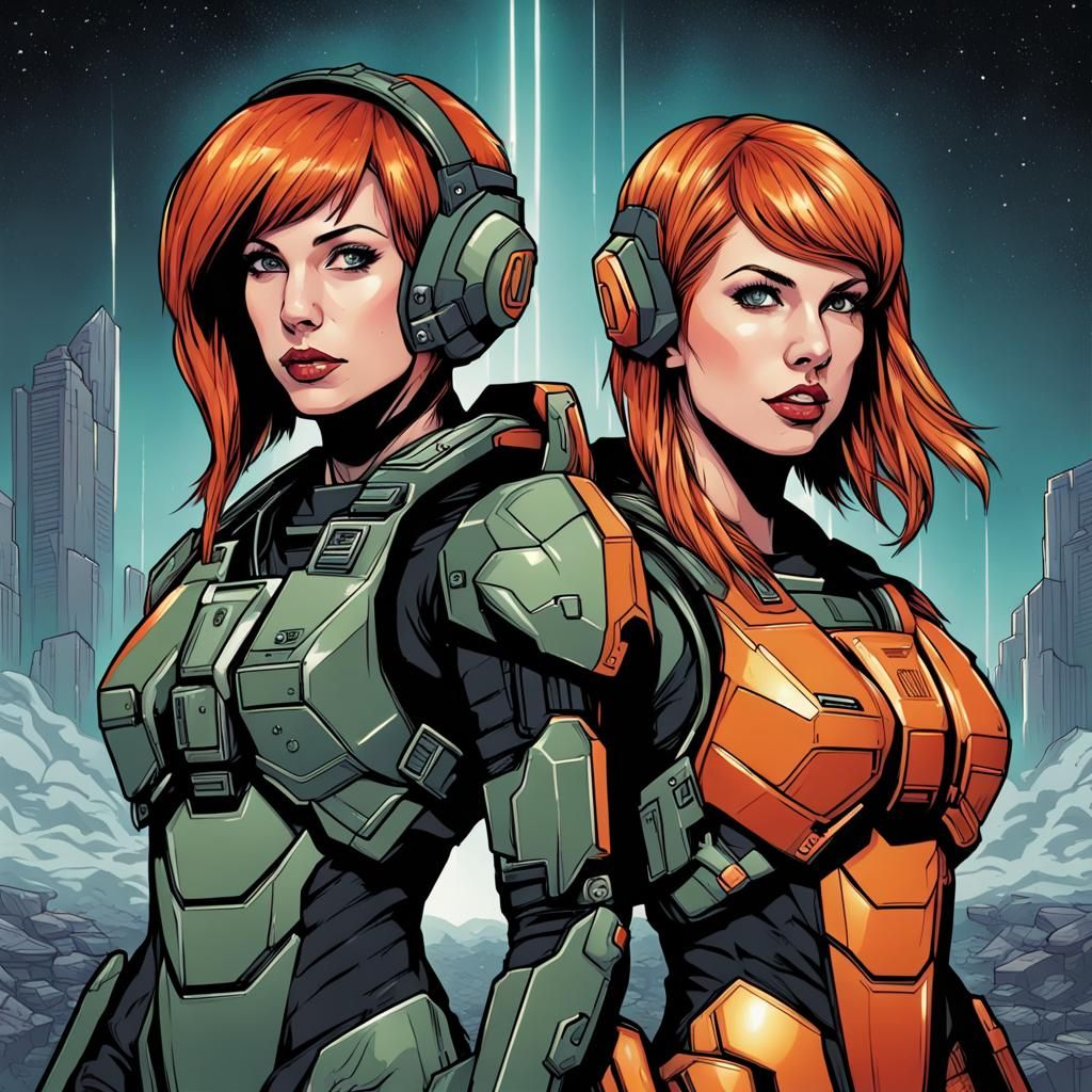 Hayley Williams and Taylor Swift as Halo Spartans