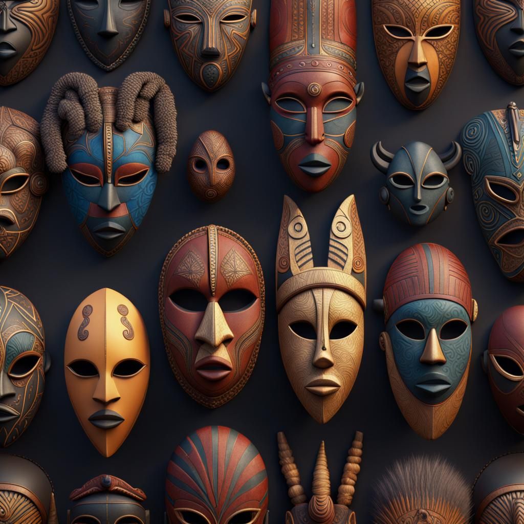 Detailed African Masks: Fantasy Concept Art