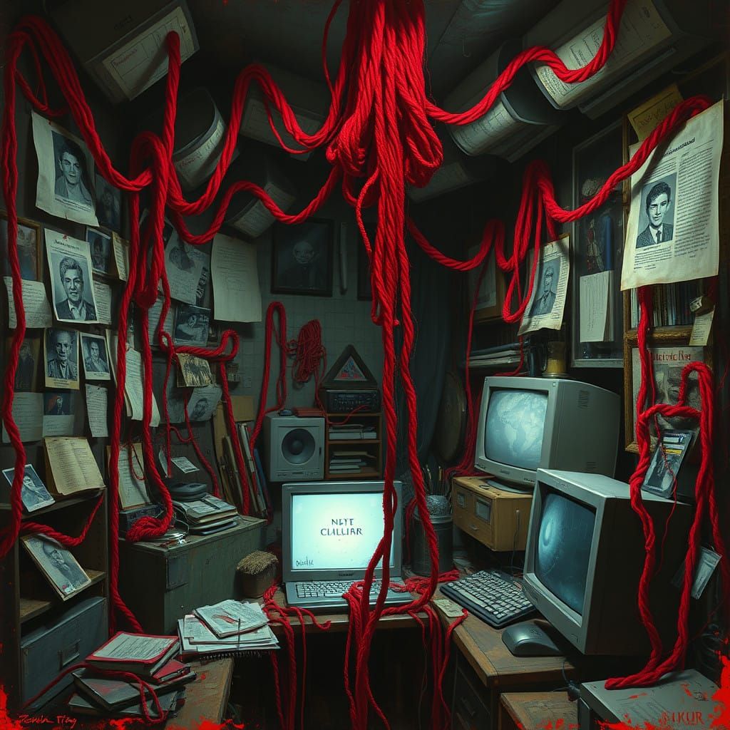 Madness Lair with Crimson Yarn and Disturbing Photographs