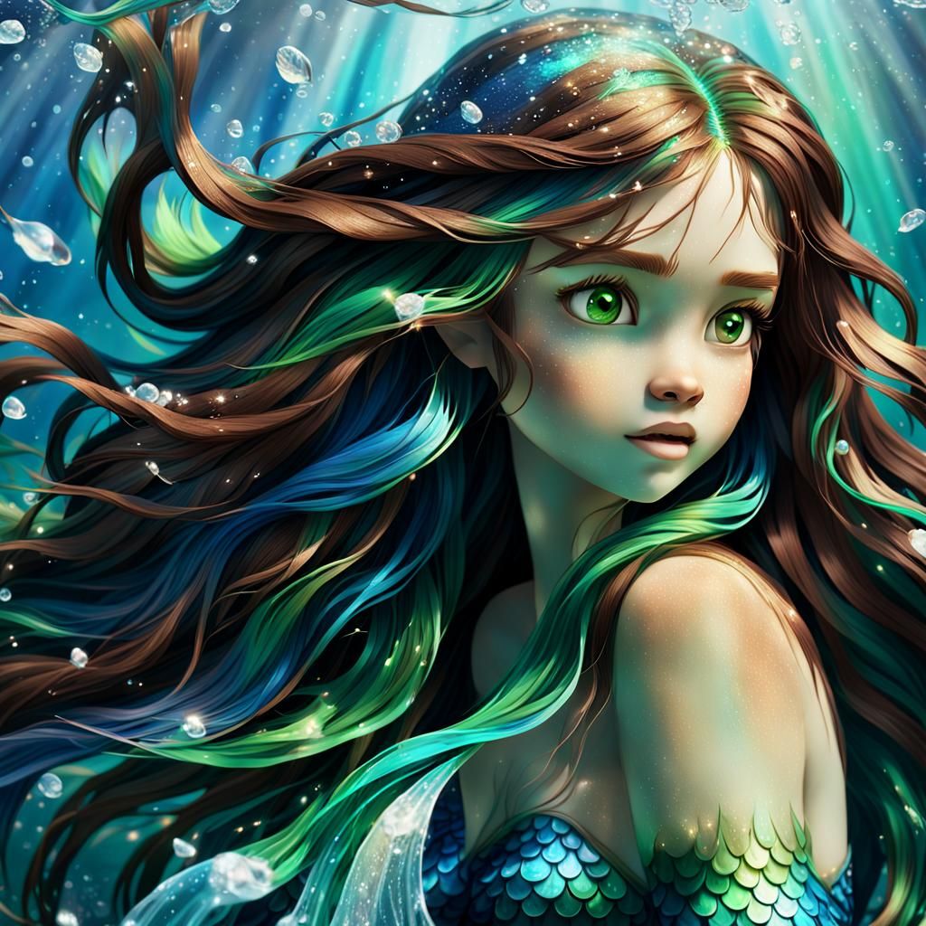 Anime Mermaid Portrait with Flowing Tail