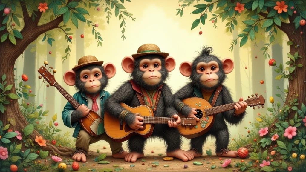 Happiness is a 3-piece Monkey Bluegrass Group