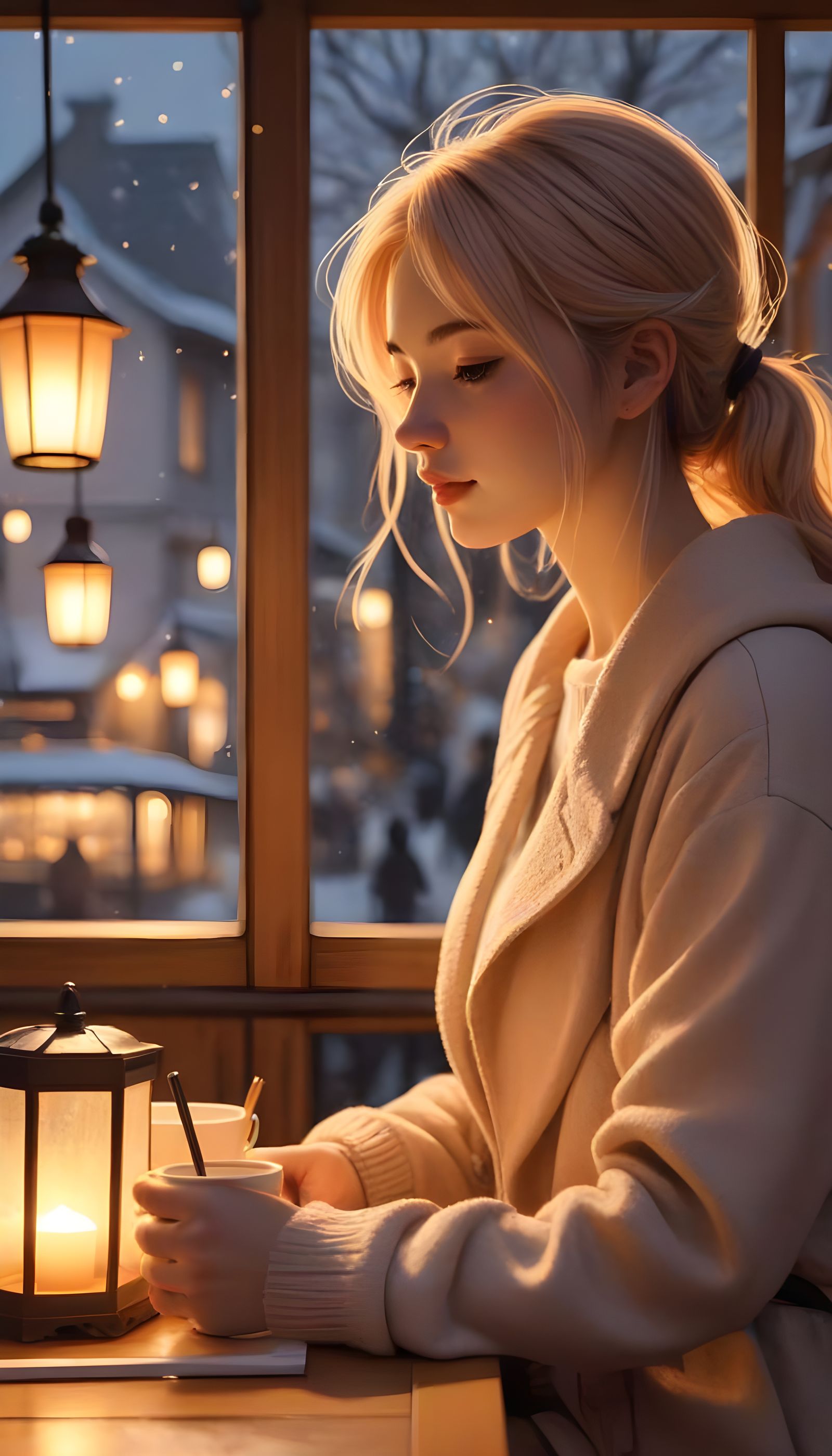 Anime Girl in Cozy Café Scene