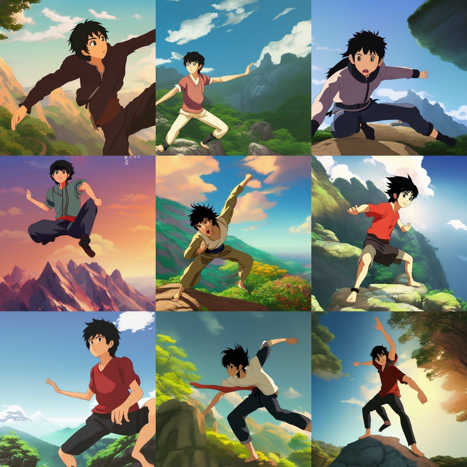 Teenager in Kung Fu Pose, Ghibli-esque Anime Style