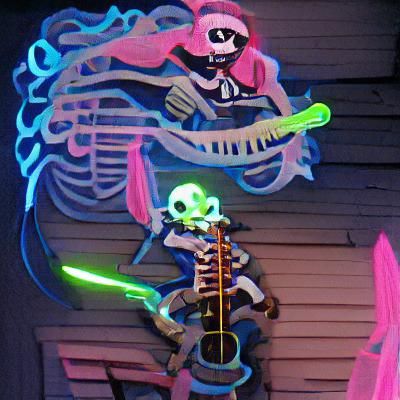 Neon Pirate Skeleton Playing Banjo