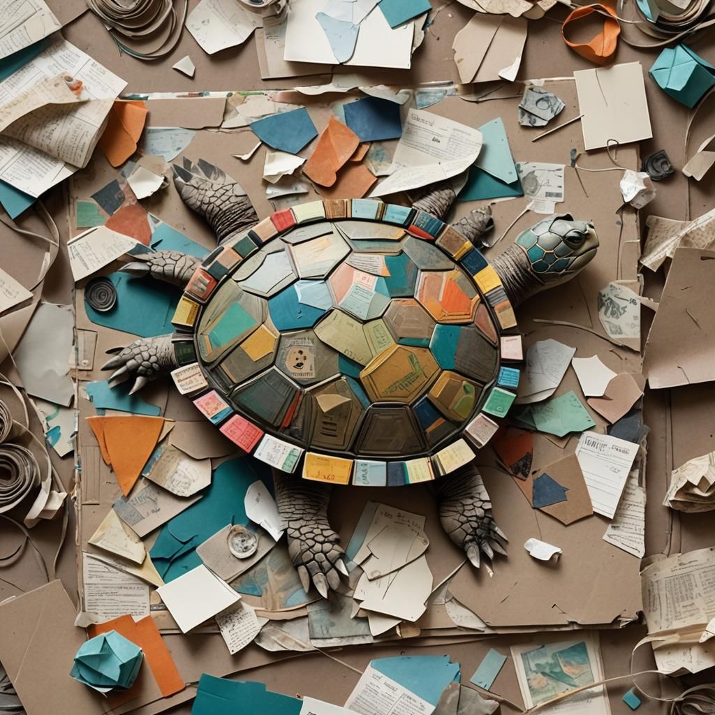 Turtle in Mixed Media Collage Sketchbook