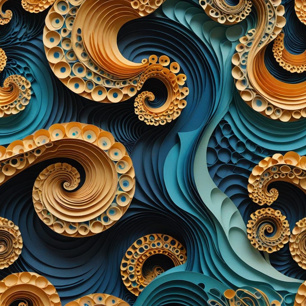 Op-Art Ocean Waves in Blue and Gold