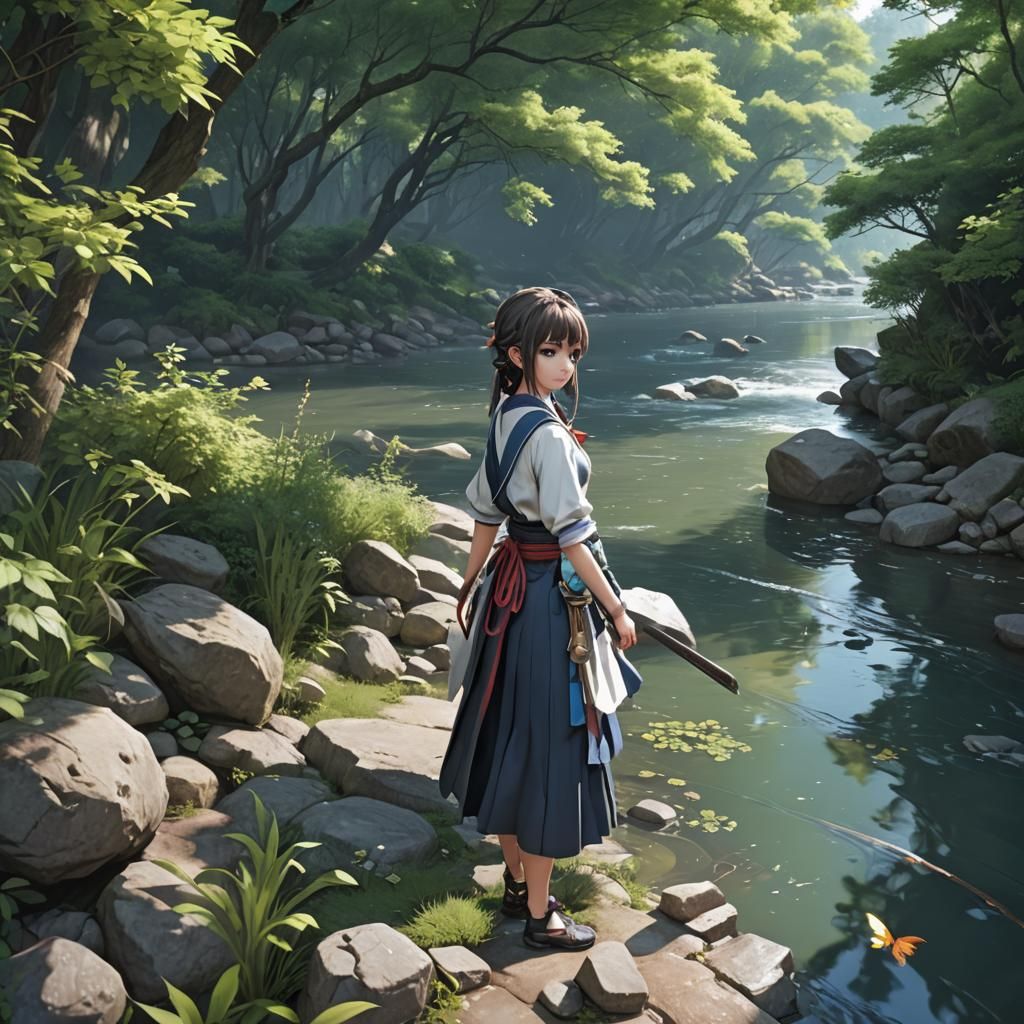 Anime River Scene in 3D with Vray Tracing