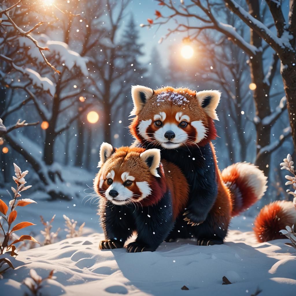 Red Panda in Winter Wonderland: Fantasy Concept Art