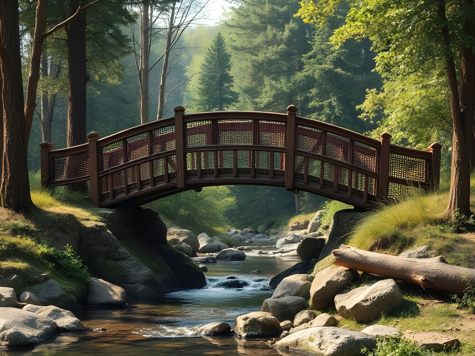 Hyperrealistic Chocolate Bridge in Peaceful Forest