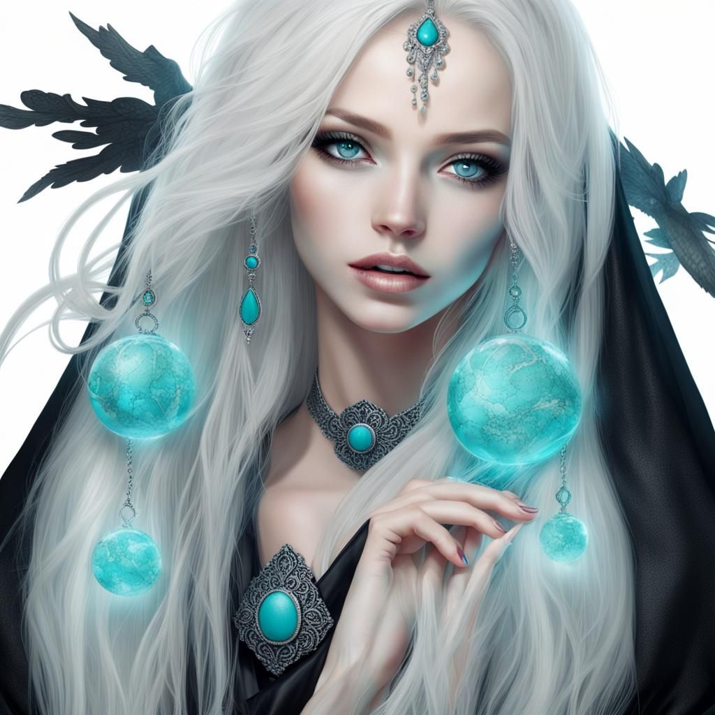 Enchanting Girl with White Hair and Black Robes