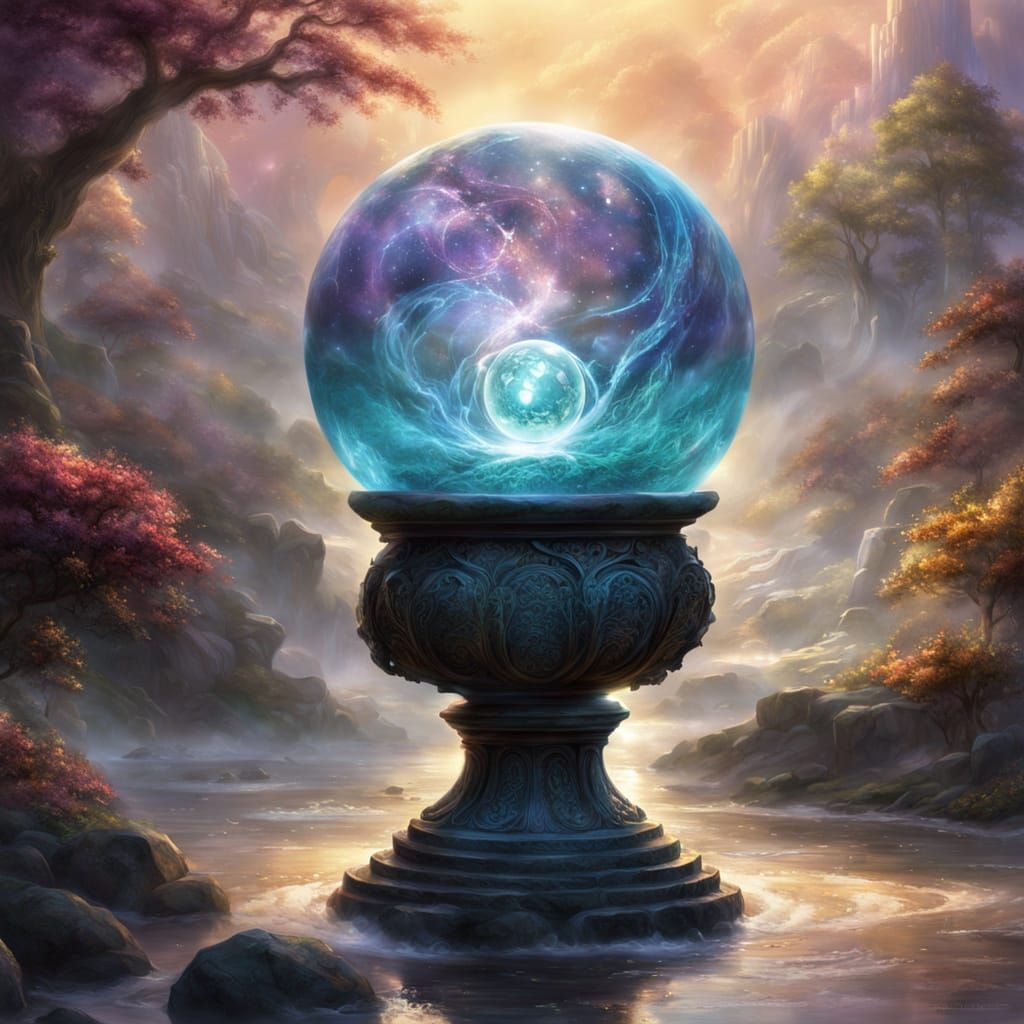 Ethereal Glowing Sphere with Swirling Elements
