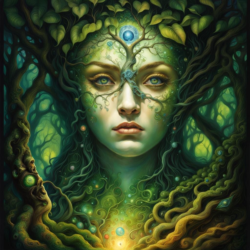 Entwined Tree Spirit Singing a Forest Song