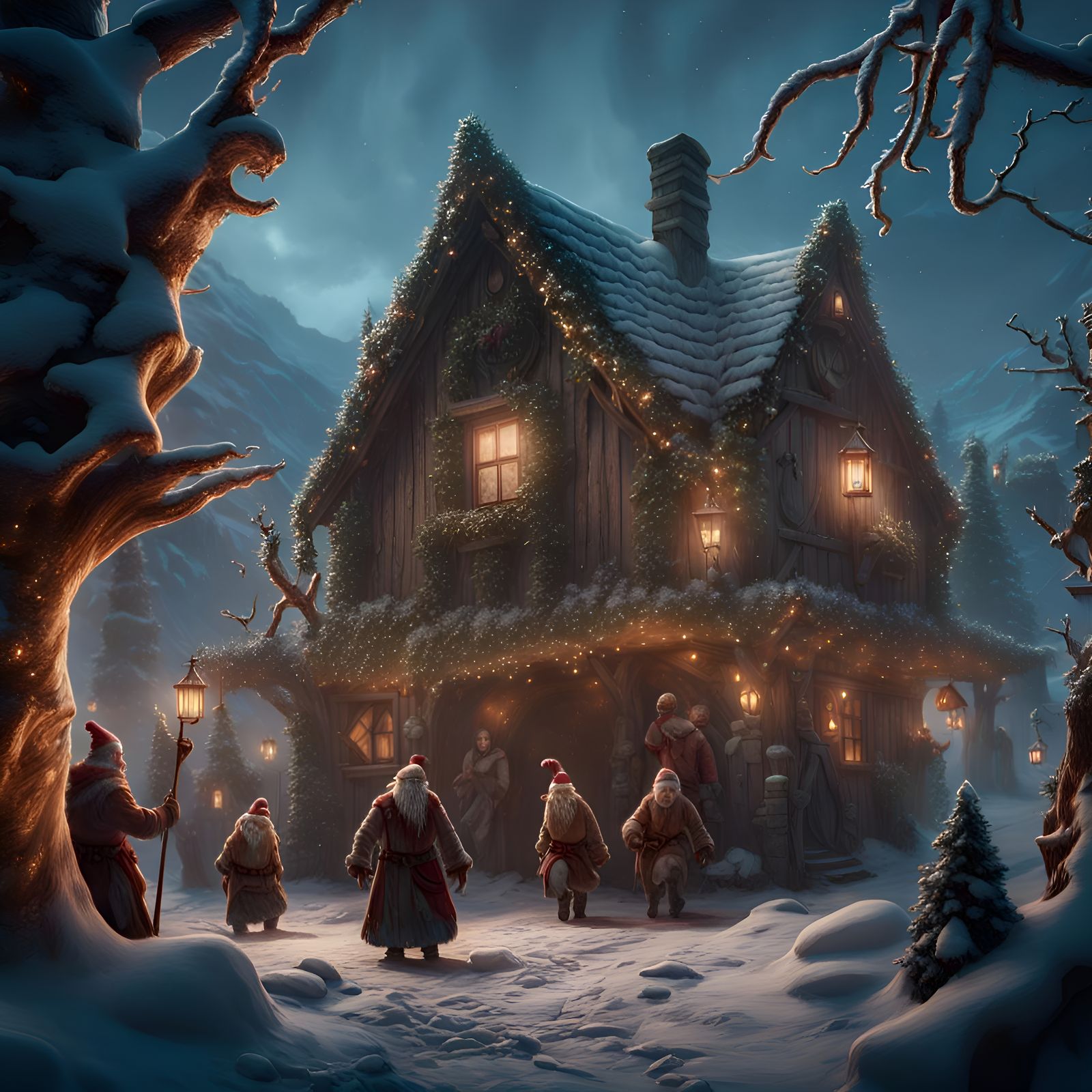 Icelandic Yule Lads Christmas Horror, Detailed Matte Paintin...