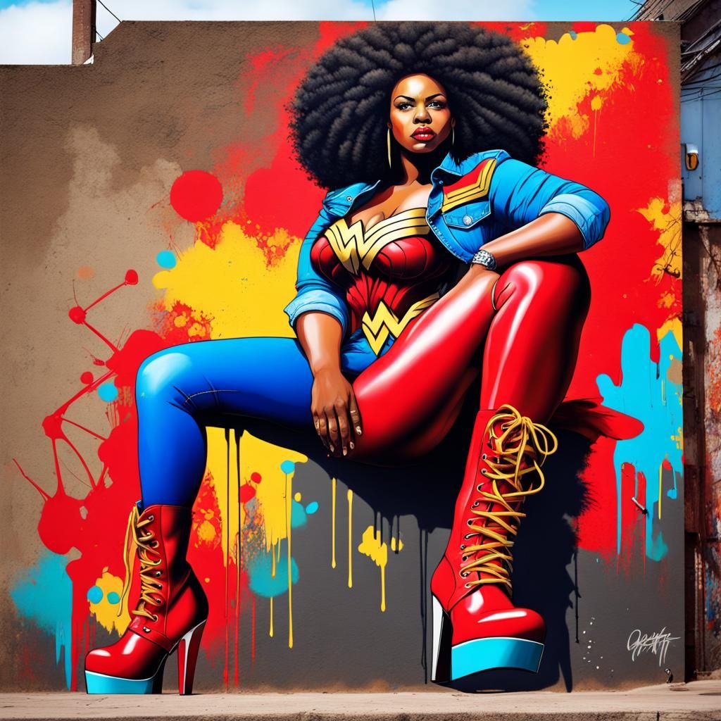 Plus-Size Wonder Woman in Graffiti Art Style