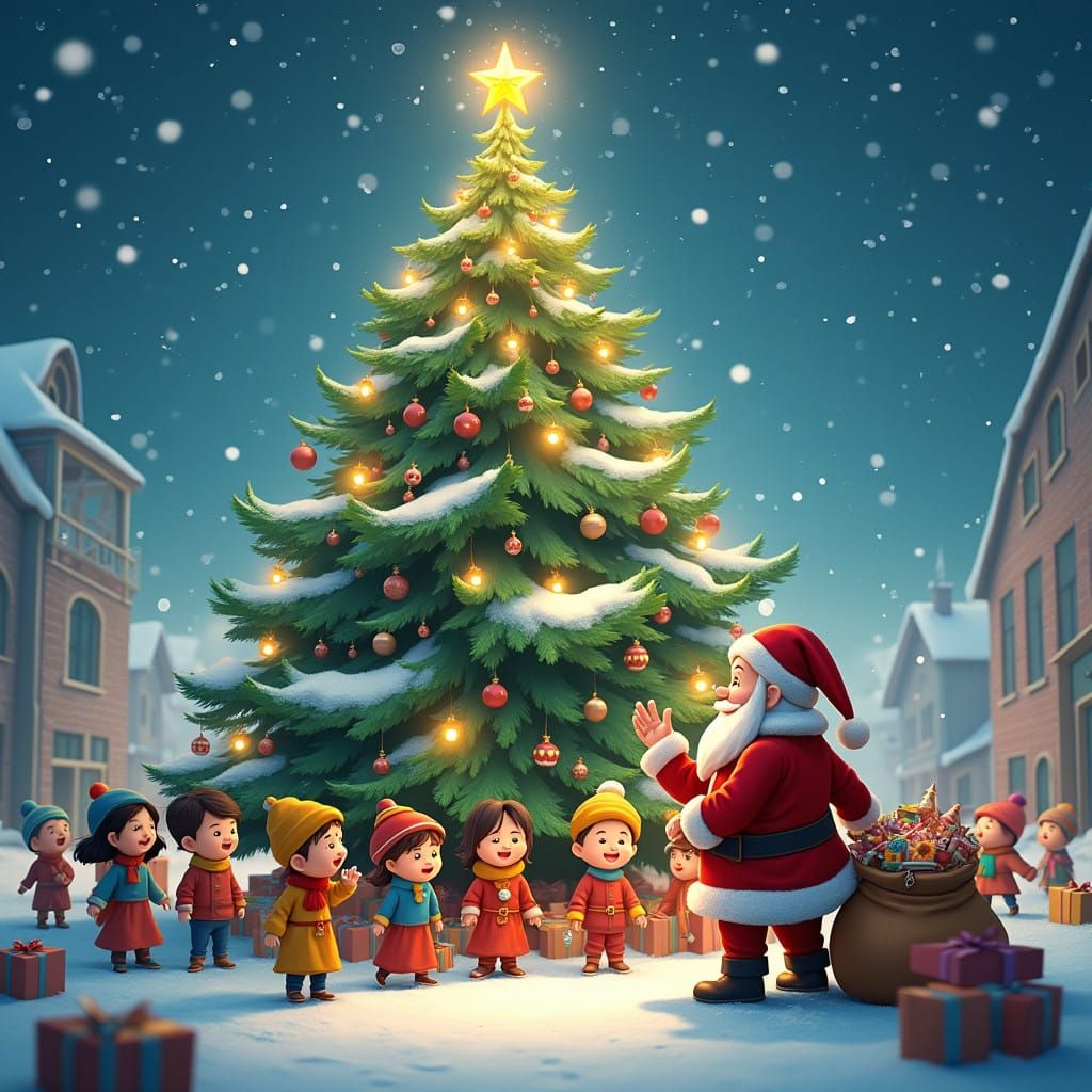 Majestic Christmas Scene in Whimsical Style