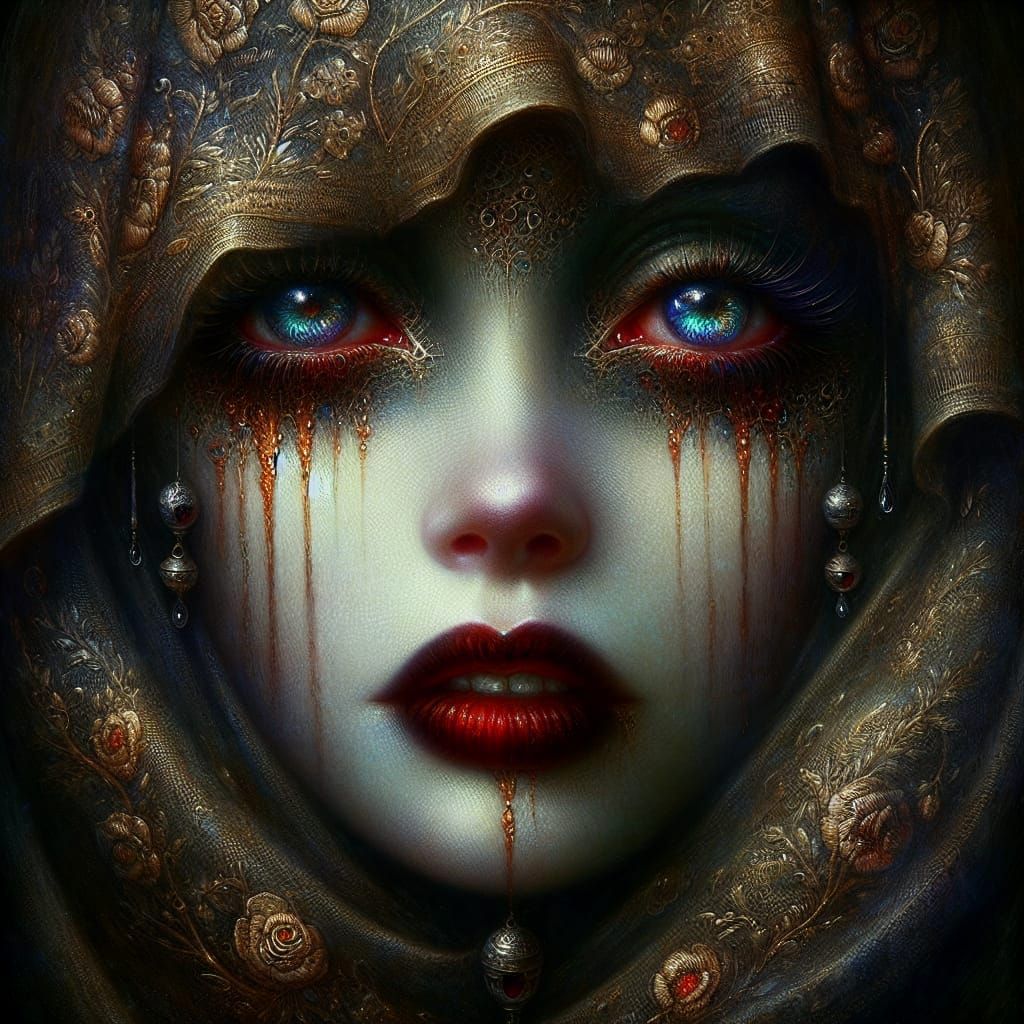 Ethereal Goddess in Antique Gold Embroidery