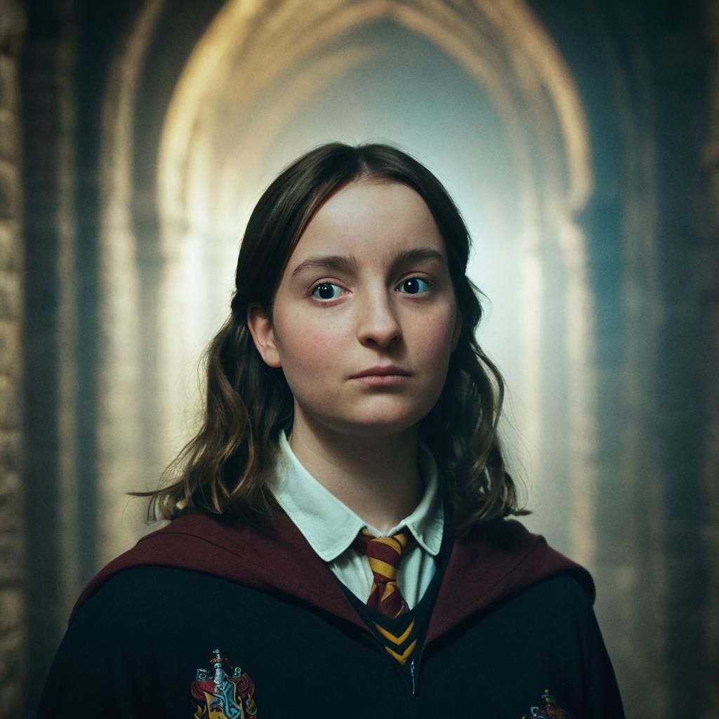 Teenage Girl in Hogwarts Castle, Moody Cinematic Style