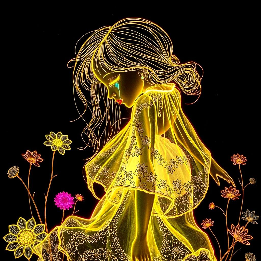 Sad Wax Doll Portrait in Textile Art Style