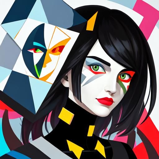 Geometric Cubist Face in Art Deco Style