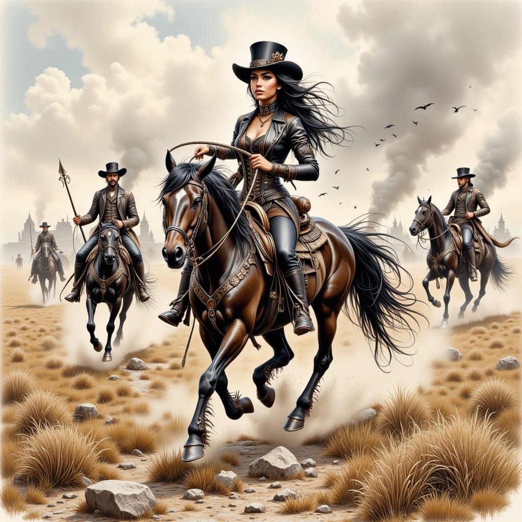 Steampunk Girl's Wild Ride Across the Prairie