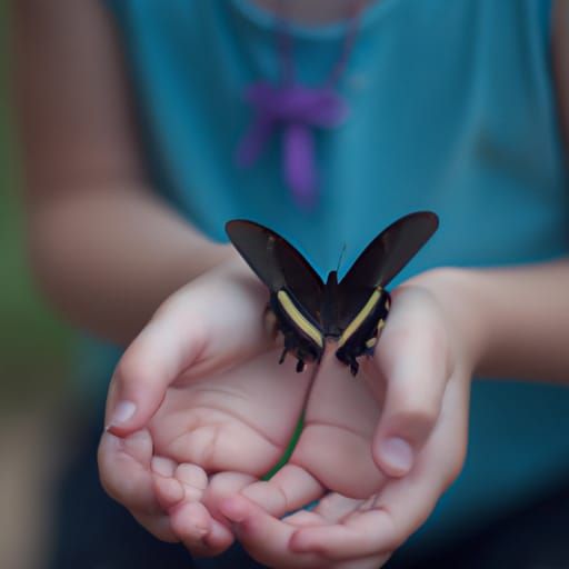 Delicate Hands Holding Butterfly in Sharp Focus
