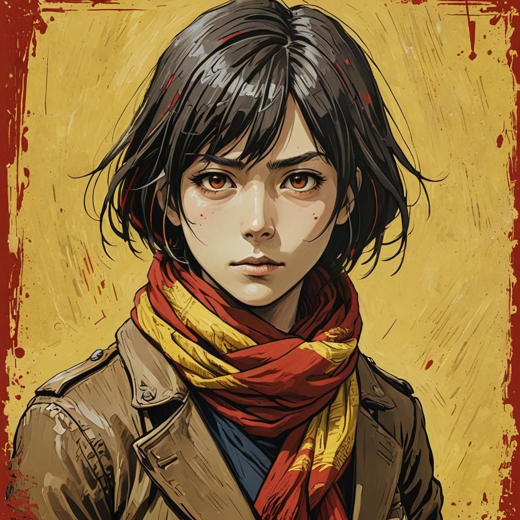 Mikasa Ackerman Portrait in Van Gogh Style