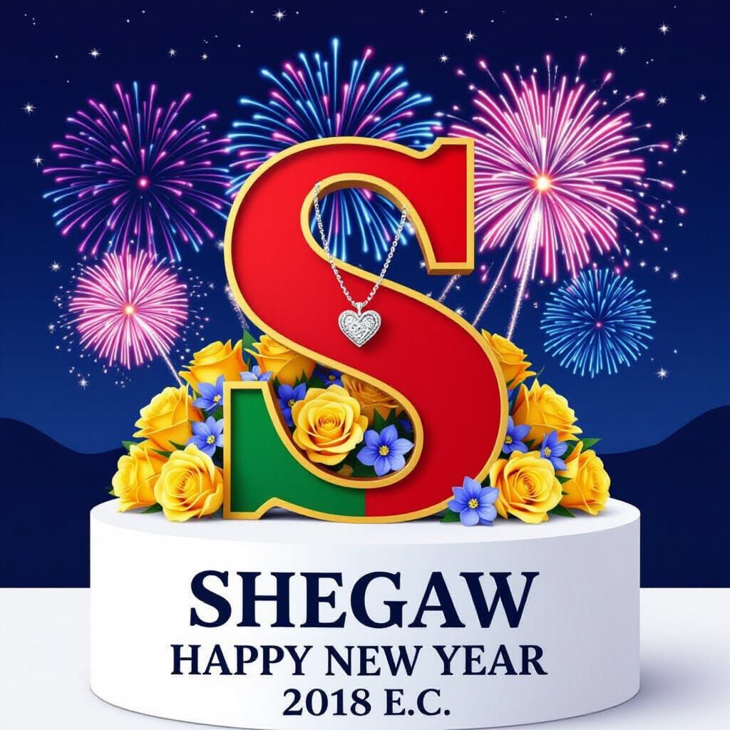 Festive New Year's Letter S with Fireworks and Roses