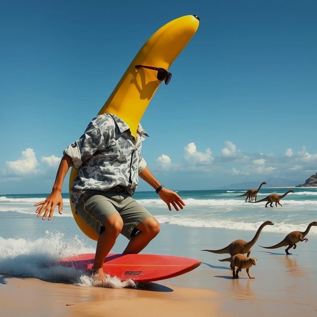 Surreal Banana Surfer in a Dali Landscape
