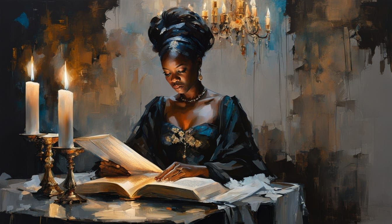 Beautiful Nigerian Woman Reading by Candlelight