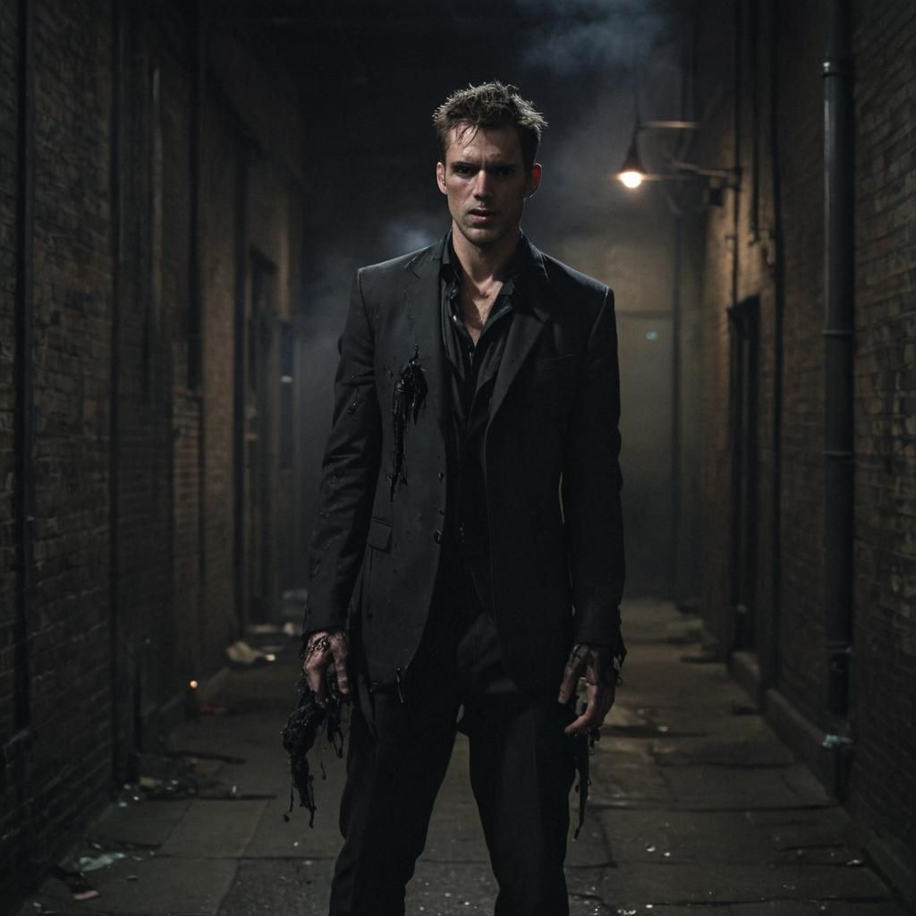 Eerie British Male in Dystopian Alleyway
