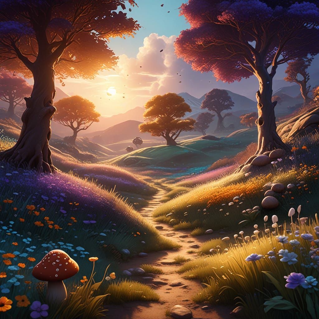 Vibrant Whimsical Bunnies Hopping in a Colorful Meadow