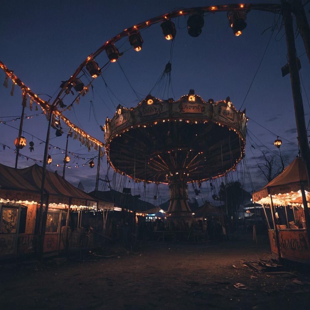 Creepy Abandoned Carnival at Dusk in Matte Painting Style