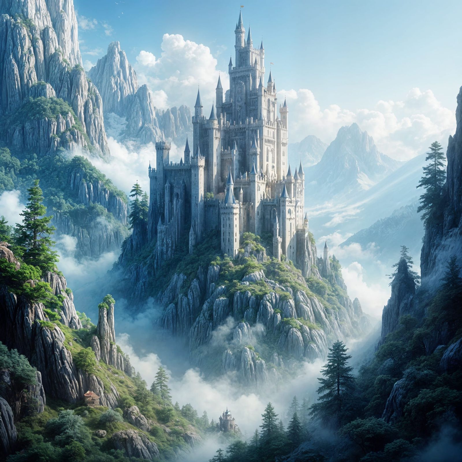 White Castle Tower in Misty Mountains, Angelic Realm