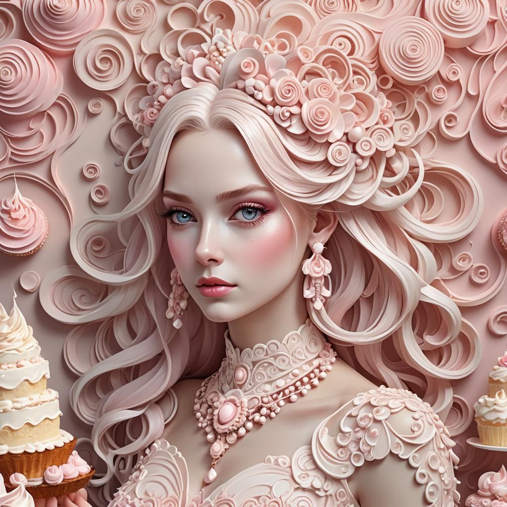 Girl with Cake Decorations and Pink Hair