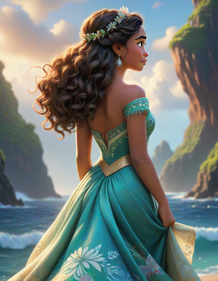 Moana-Inspired Princess in Elegant, Ethereal Pose
