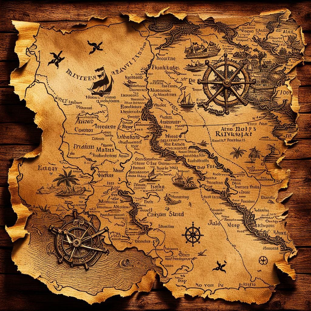 Weathered Pirate Treasure Map on Animal Skin