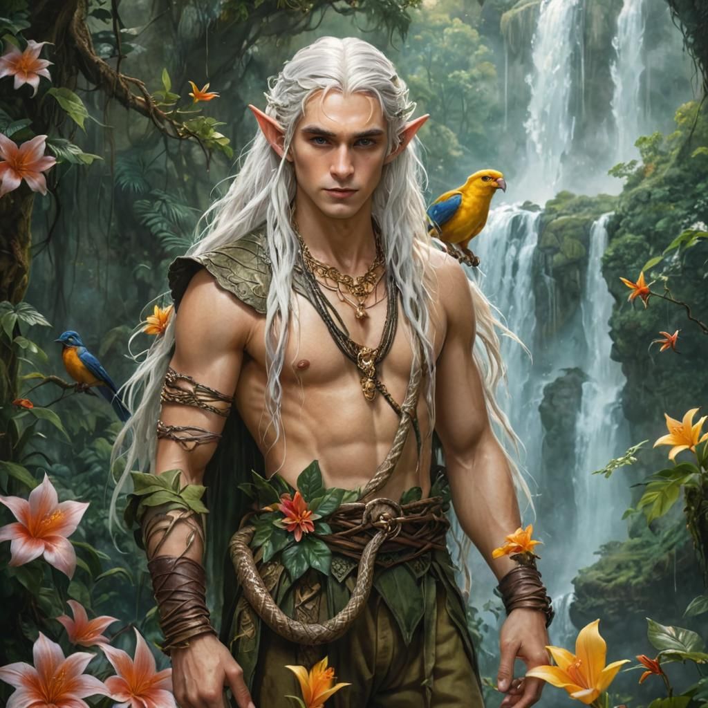 Elegant Elf in Lush Rainforest Wonderland