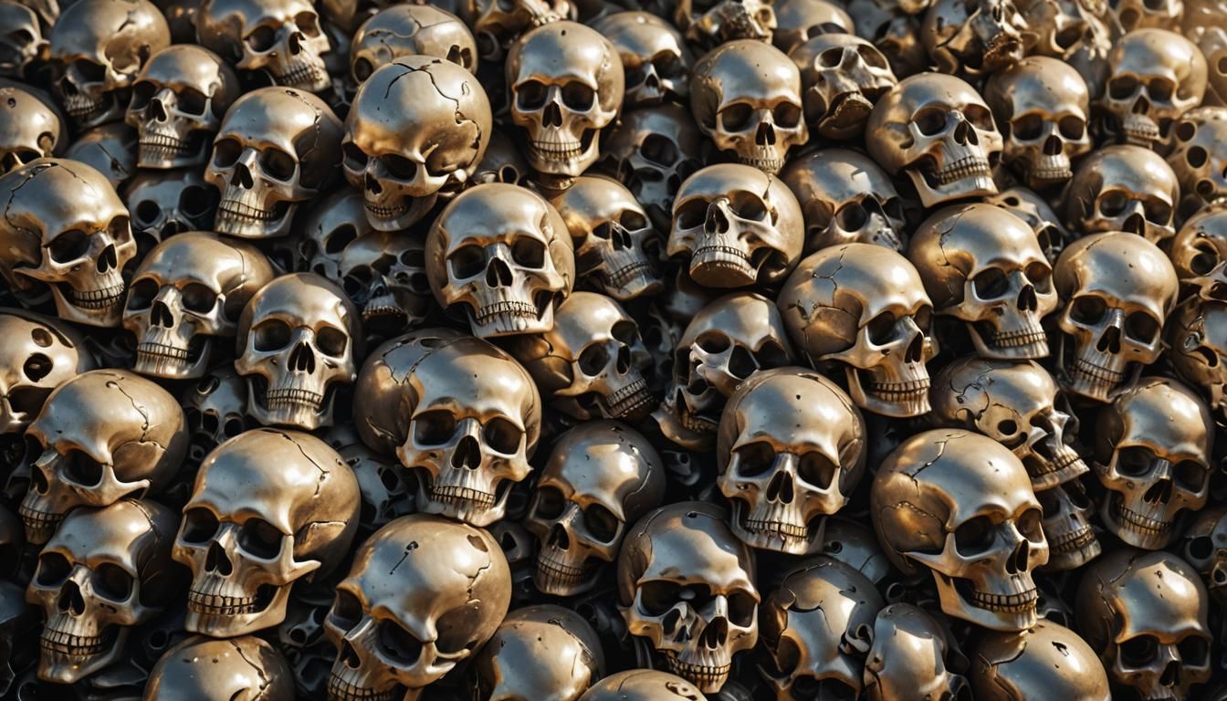 Hyperrealistic Skull Pile in Radiant Sunlight
