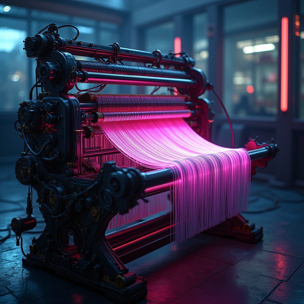 Futuristic Loom Weaving Light in Cyberpunk Style