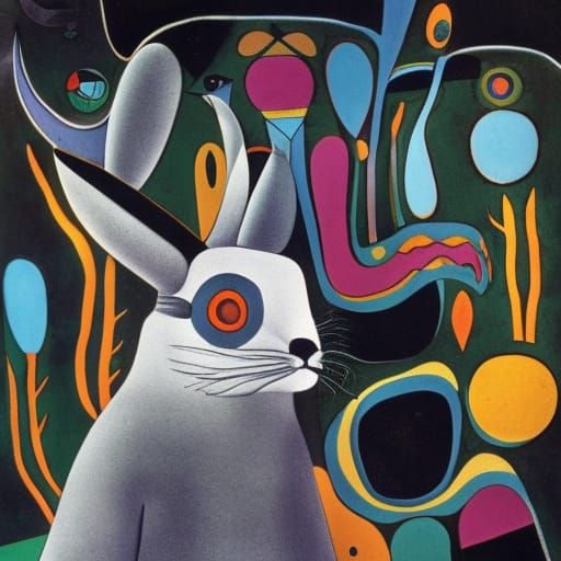 Native American bunny kachina Kaiju in a Million Dandelion dreamscape, making wishes , Salvador Dali collaboration P...